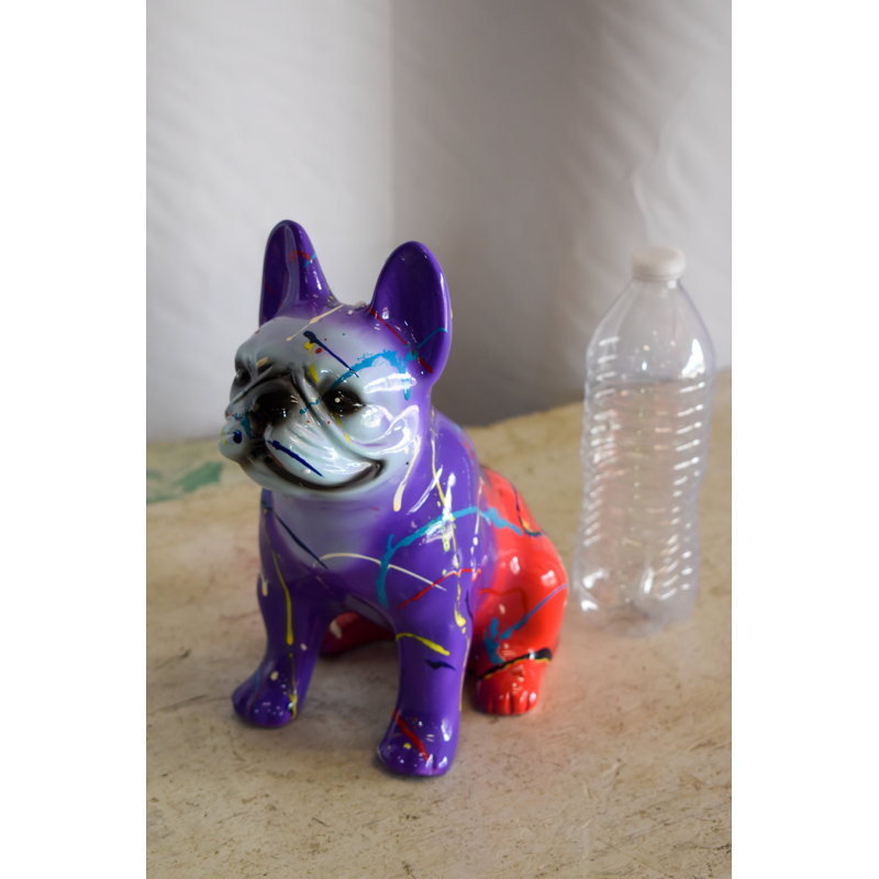 Abstract & Geometric Multicolored French Bulldog Purple and Red Shades, Resin Statue 8" x 5" x 10"H