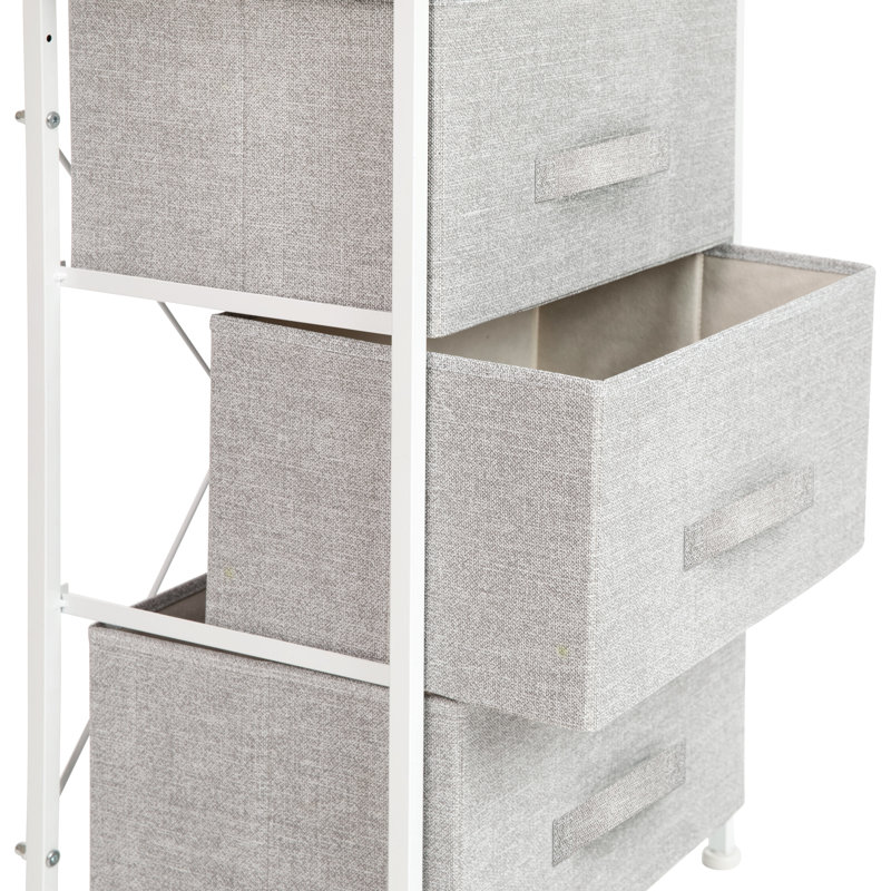 Colne 3 Drawer Vertical Storage Dresser with Wood Top & Fabric Pull Drawers, White/Light Gray