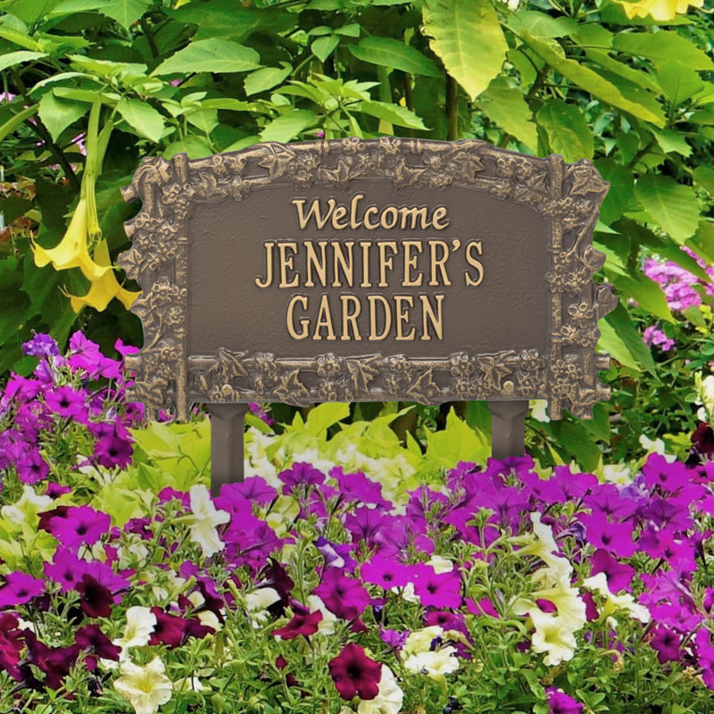 Enseigne de jardin personnalisée ivy treillis welcome, Bronze/Doré