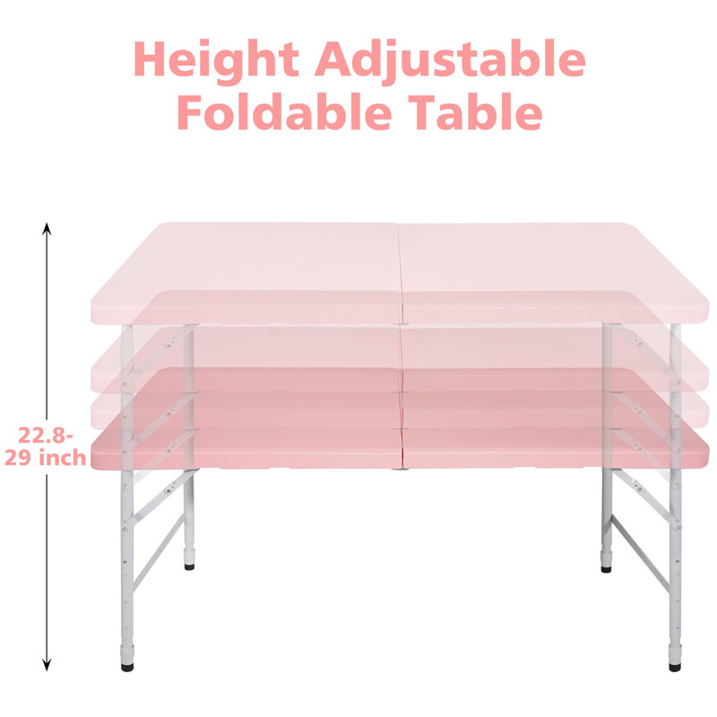 Table pliante portative rose 4 pi 4 po poids pliable intérieur et extérieur 135 kg pour le camping (table incluse seulement)