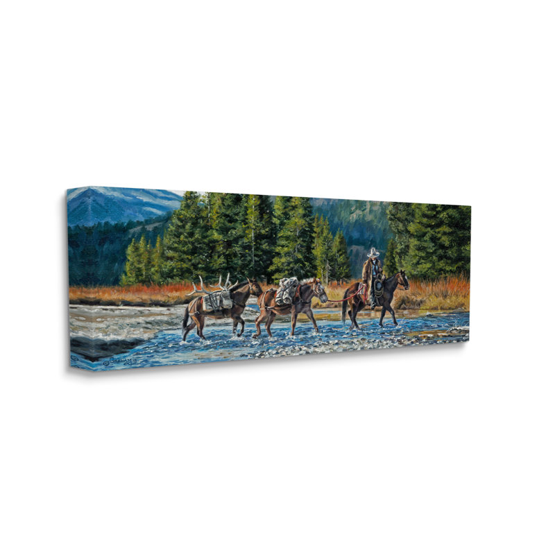 Aw-173-Canvas Crossing River Cowboy Landscape on Canvas par David Graham, peinture, H 17 po x l 40 po x P 1,5 po