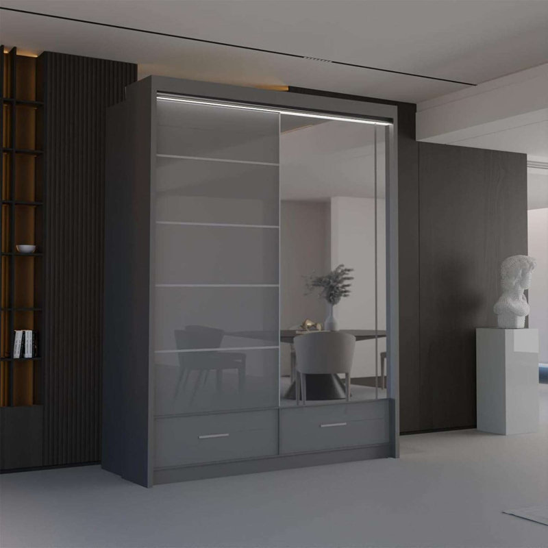 Bahos 3 Door Manufactured Wood Wardrobe, Grey, 220cm H x 150cm x W 66cm D