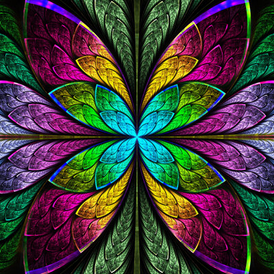 Symmetrical Multicolour Fractal Flower In Stained Glass by Velirina - Wrapped Canvas Print