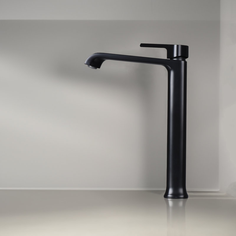 Robinet de lavabo vasque à poignée simple avec drain, Noir mat