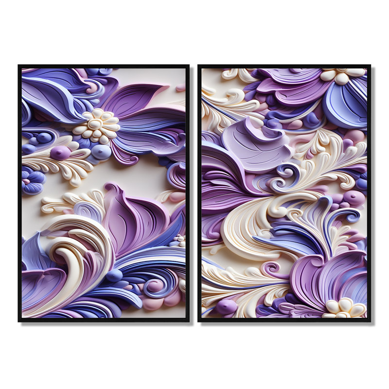 Mauve et lavande mauve - Paisley, 36" H x 48" W, Impression encadrée flottante, Black