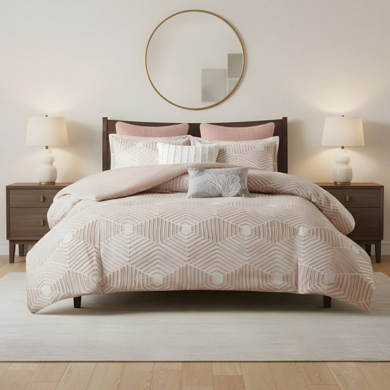 Ensemble d'édredon en coton jacquard 3 pièces, Queen Comforter + 2 Standard Shams