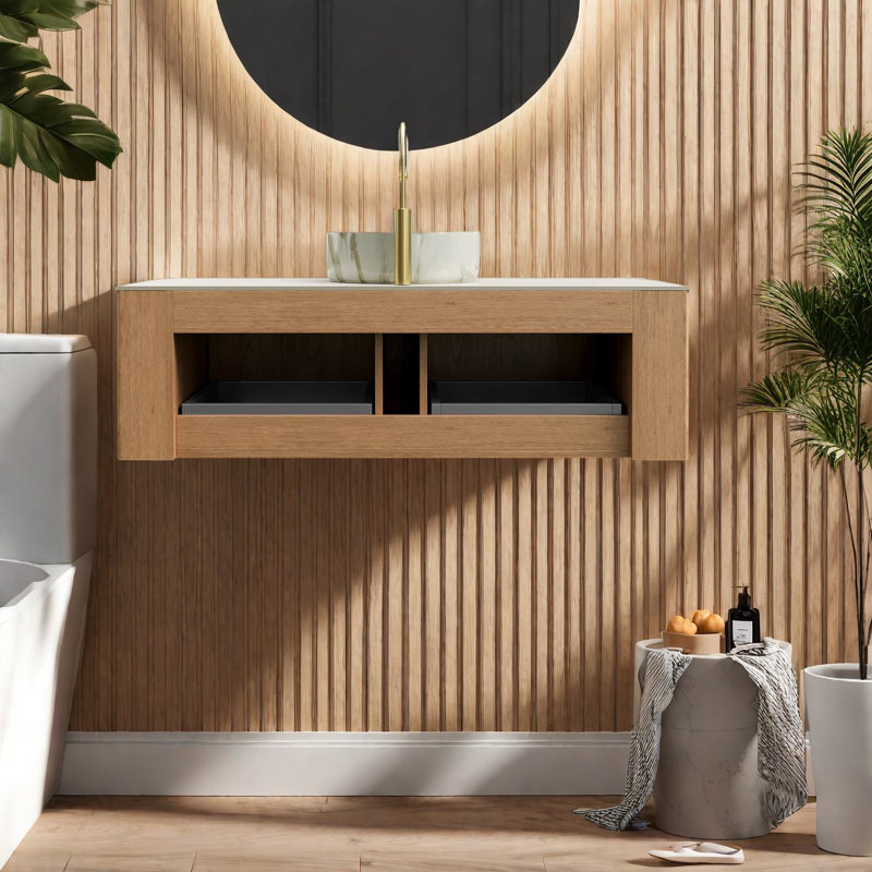 de salle de bain et lavabo rustique moderne de 2 pouces, céramique durable et pierre frittée, avec rangement