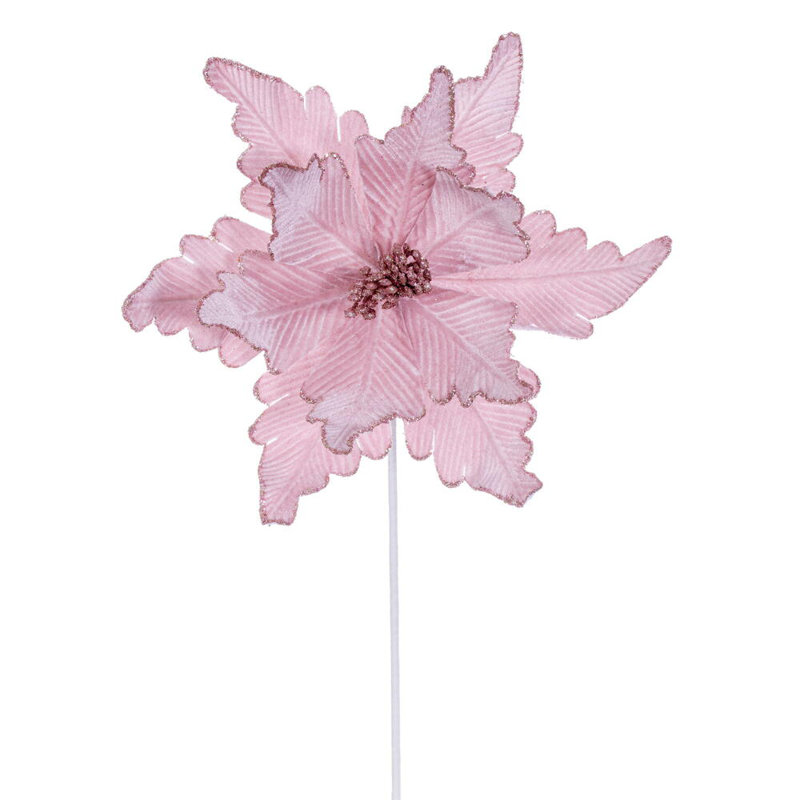 Tige de poinsettia en velours de luxe 13 po x 20 po Il comprend trois pièces par sac., Rose clair