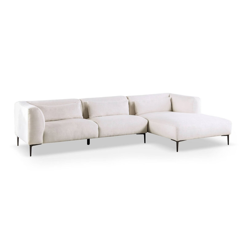 Canapé modulaire contemporain l 123,4 po, méridienne droite, lin blanc, Face à la droite, Blanc