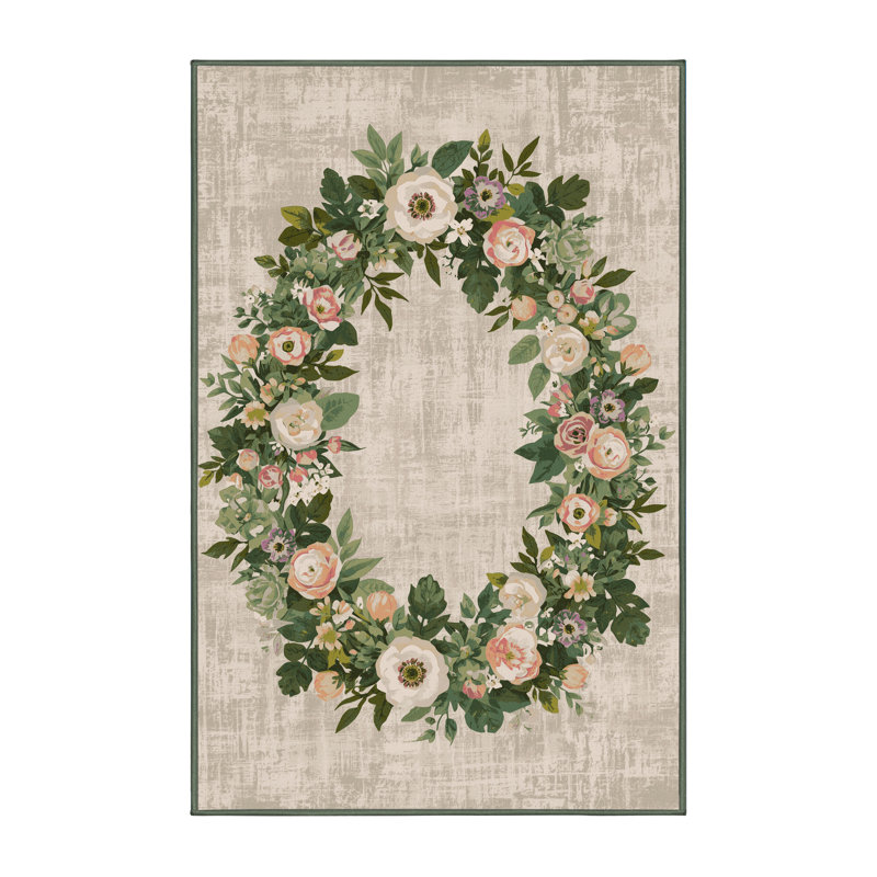Soft Plush Farrer Easter Modern & Contemporary Abstract Area Rug in Beige – SageGreen Binding, 3x5