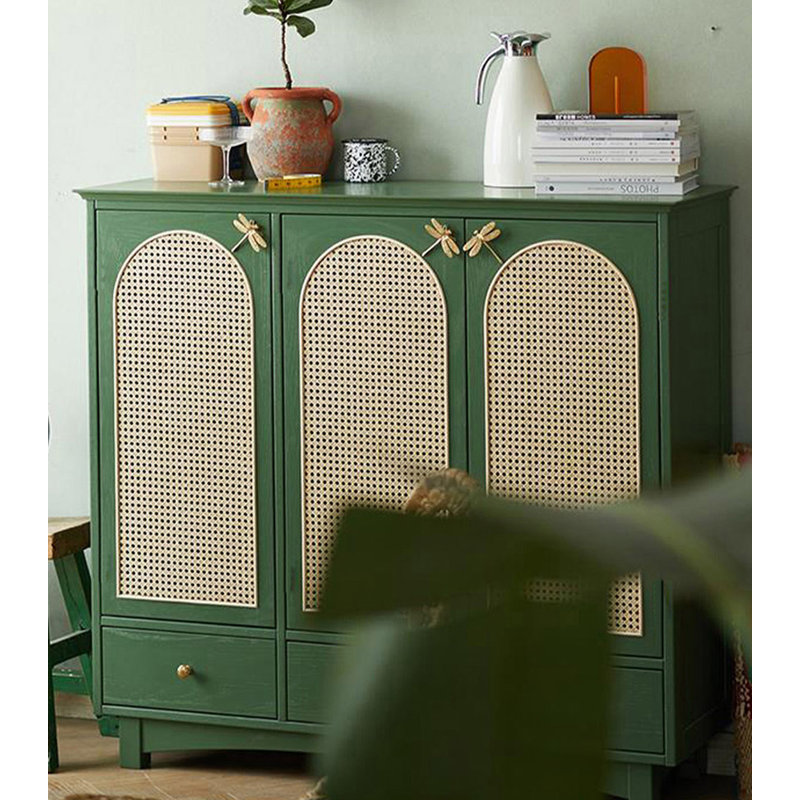 Armoire à chaussures en rotin réglable en bois massif, Vert