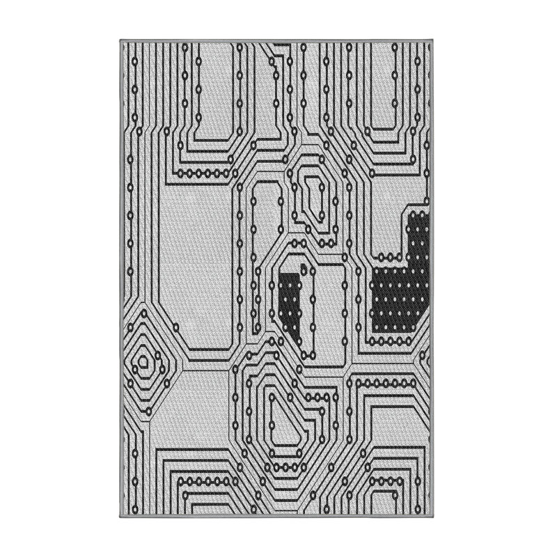 Tapis blanc/noir à motifs, Rectangle 8 pi x 10 pi