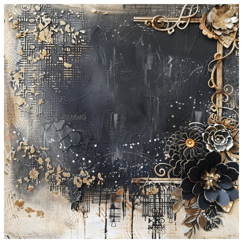 Coussin Floral, Carré 20 po, Noir / abstrait