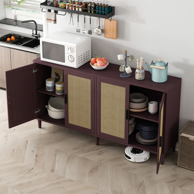 Buffet 70 po en rotin avec rangement, Brun / Naturel