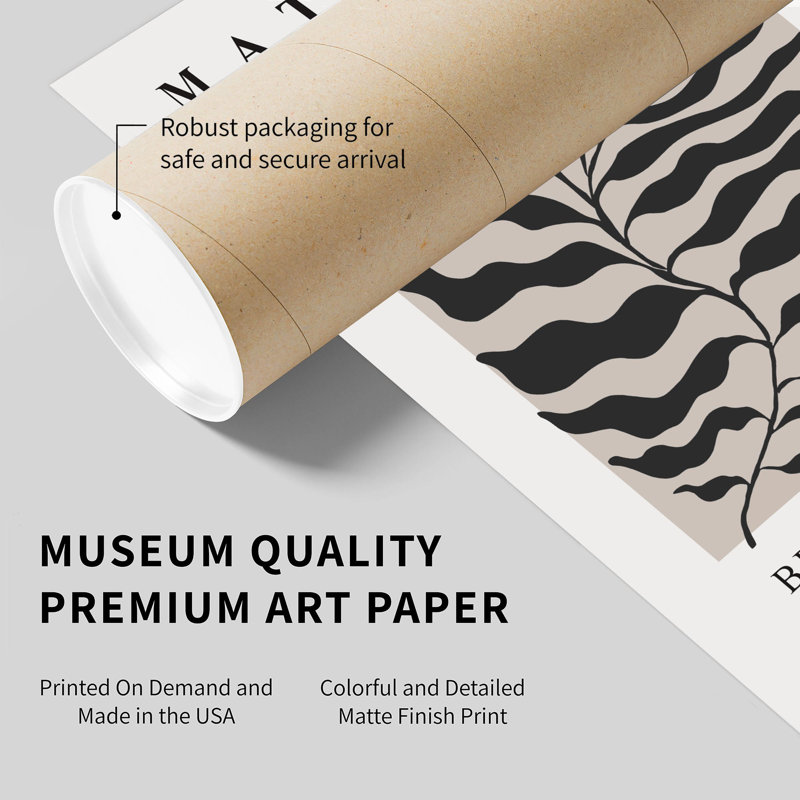 «Botanical Matisse Leaf» noir et beige, reproduction d'art moderne sans cadre Mid-Century, H 36 po x l 24 po