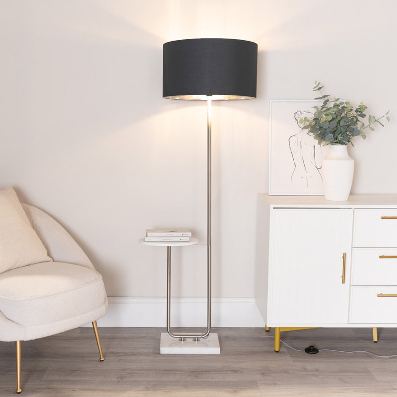 Bangerter 146cm Traditional Floor Lamp, Brushed/White, No, Black