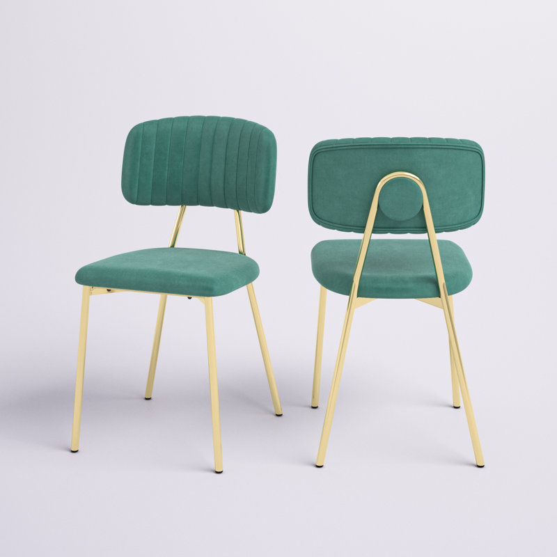  Addington Velvet Upholstered Side Chairs, Green, Gold