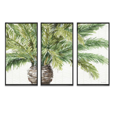 «Mixed Botanical Greens Palms V», peinture sur toile 3 pièces