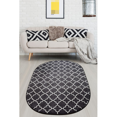 Premium Black & White Area Rug (4 ft x 6 ft), 100% Polyester, 0.2 in Pile Height | Antibacterial, Non-Slip Underside, Machine Washable | Perfect for Living Room, Bedroom, and Dining Spaces, Stylish & Durable Design