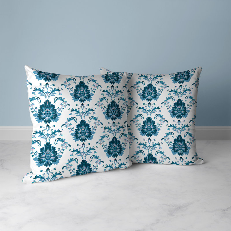 Turquoise and Pink Floral Faux Suede Square Throw Pillow