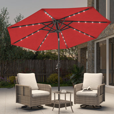 10Ft LED Patio Umbrella, Market Umbrella W/ 8-Rib Sturdy Metal Frame