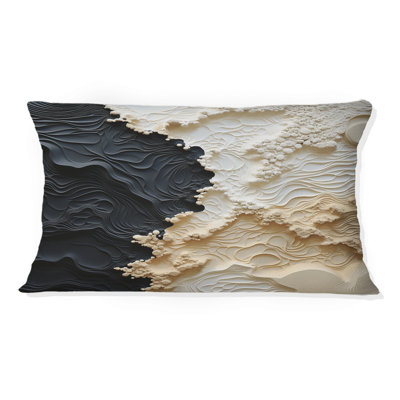 Abstract Cream And Black Liquid Paint - Coastal Printed Throw Pillow