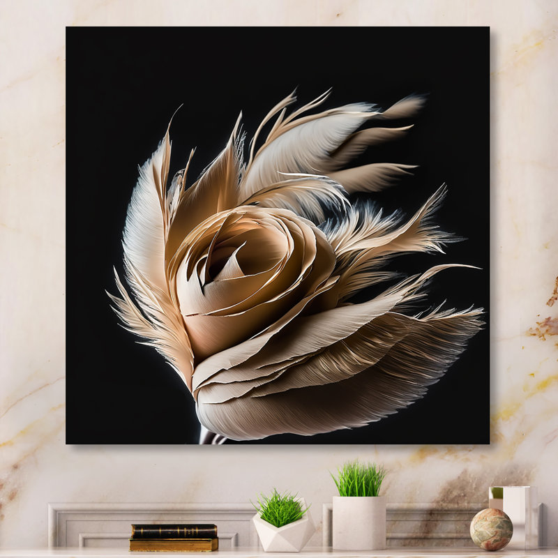 «Pink Feather Rose on Black II», reproduction sur toile, H 24 po x l 24 po x P 1 po, Toile tendue