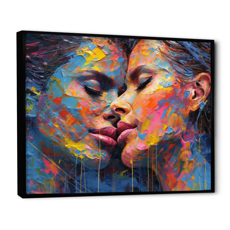 Embrasse douce féminine III sur toile, H 30 po x l 40 po x P 1,5 po, Cadre flottant noir