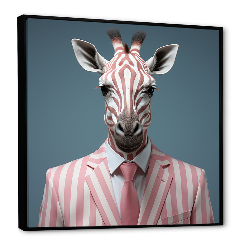 Élégance de mode girafe rose et blanche - Art mural animal girafe, Cadre flottant noir, H 30 po x l 30 po x P 1,5 po