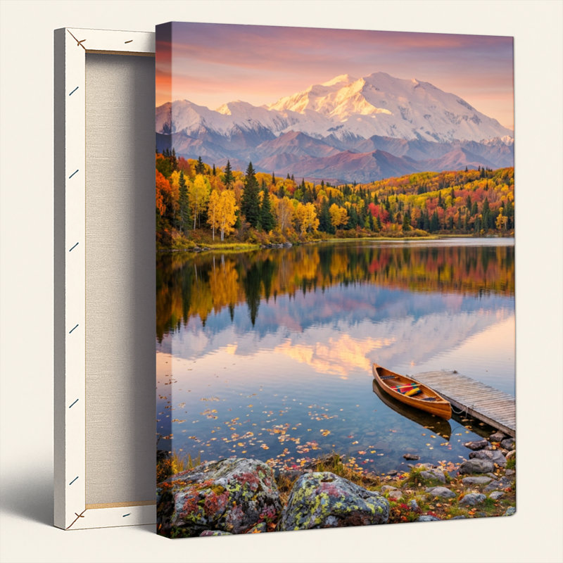 Ensemble de 1 tableau sur toile représentant un lac de montagne, H 48 po x l 36 po, Wrapped Canvas