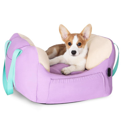 Waterproof dog car seat with storage safety leash and cozy fillers supports dogs up to 25 lbs