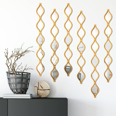 6 pièces de miroir en acrylique en forme de goutte - décoration murale étroite Boho, art mural rétro pour appartement, salon, salle de bain, chambre à coucher, couloir (bordure dorée)