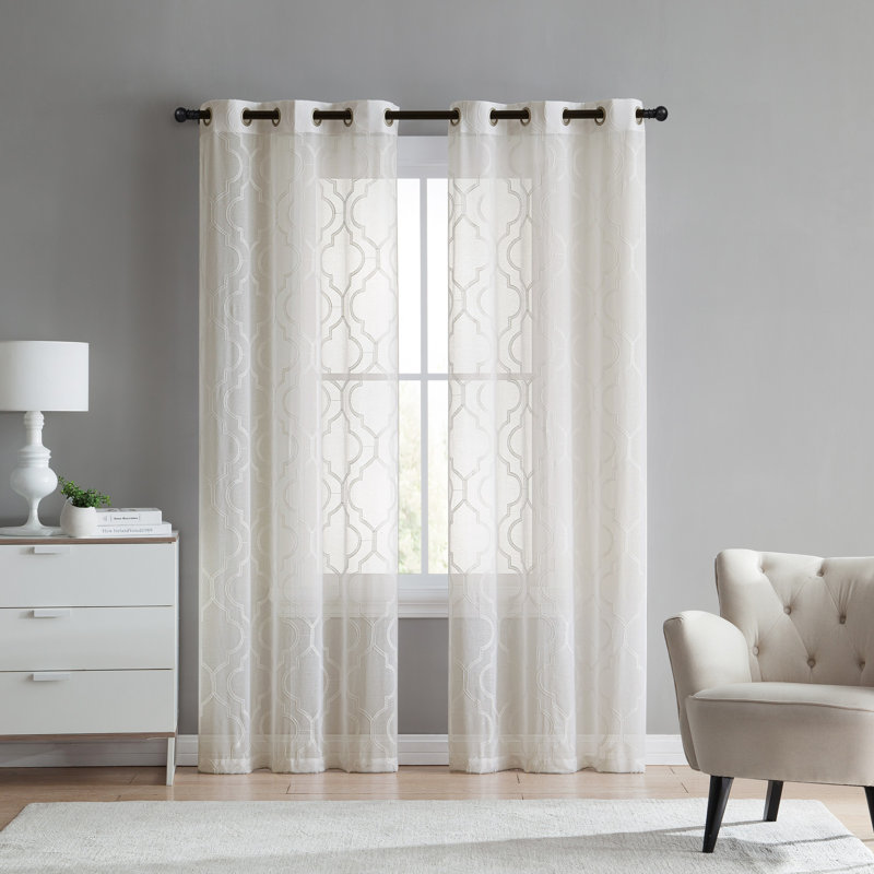 Cariss Sheer Curtain Panel Pair, Ivory, 38" W x 84" L