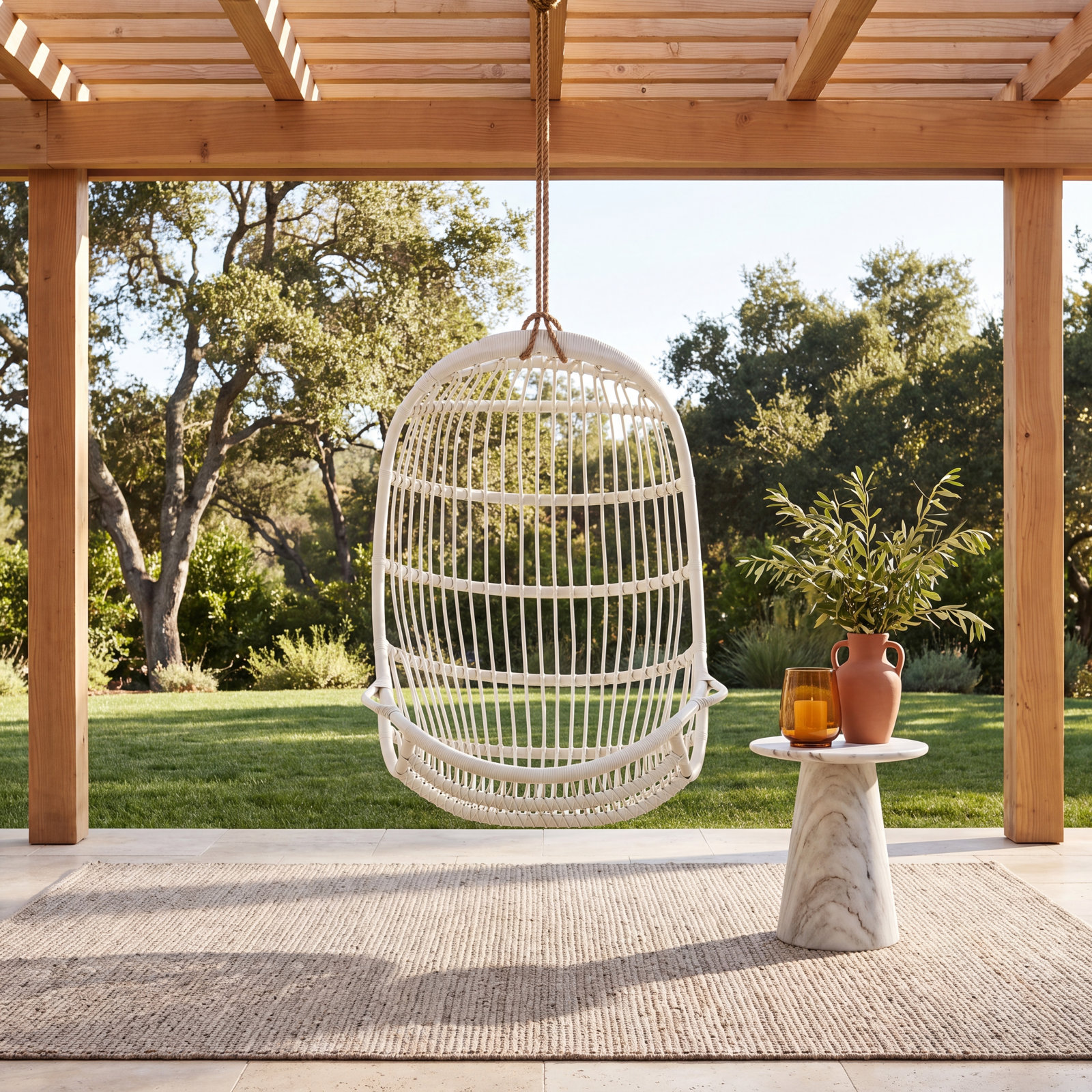 Riviera Rattan Hanging Chair - White