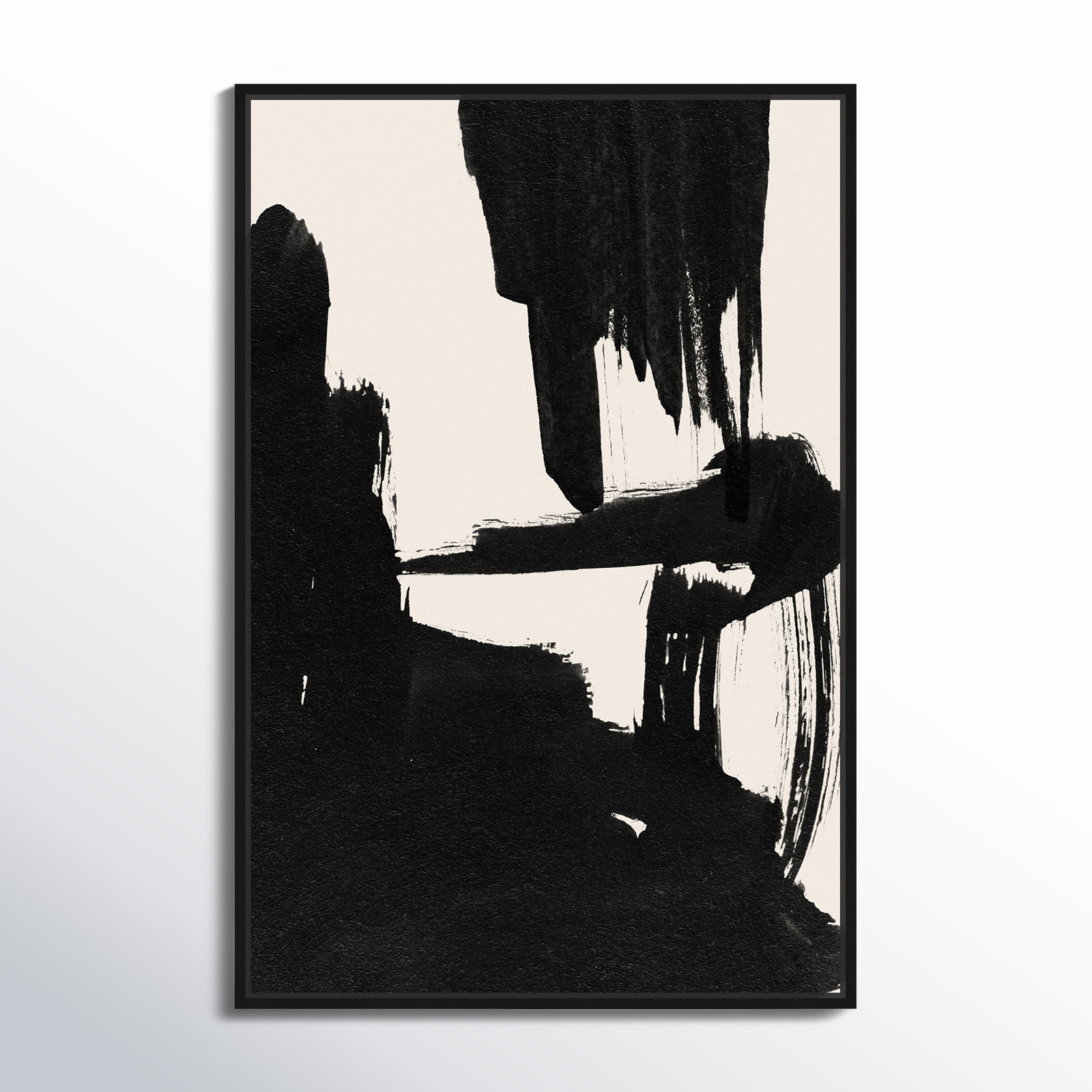 Abstract Black and White Brush Stroke Print, Black, 46" H x 31" W
