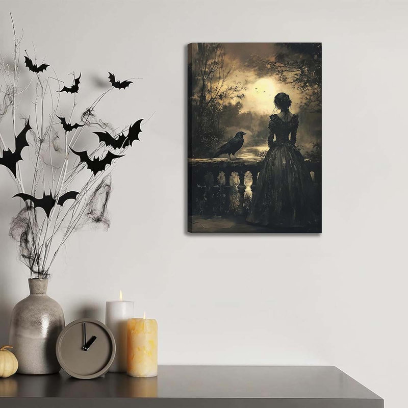 Black Crow Canvas Wall Art Dark Academy Painting Picture Wall Decor Victorian Woman Poster Print Artwork., 40 cm H x 30 cm W