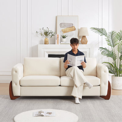 Classic Velvet Sofa With Button-tufted Detailing Features Curved Wooden Legs, Stylish Curved Armrests, Two Back Cushions, and Two Seat Cushions for the living room.2pcs