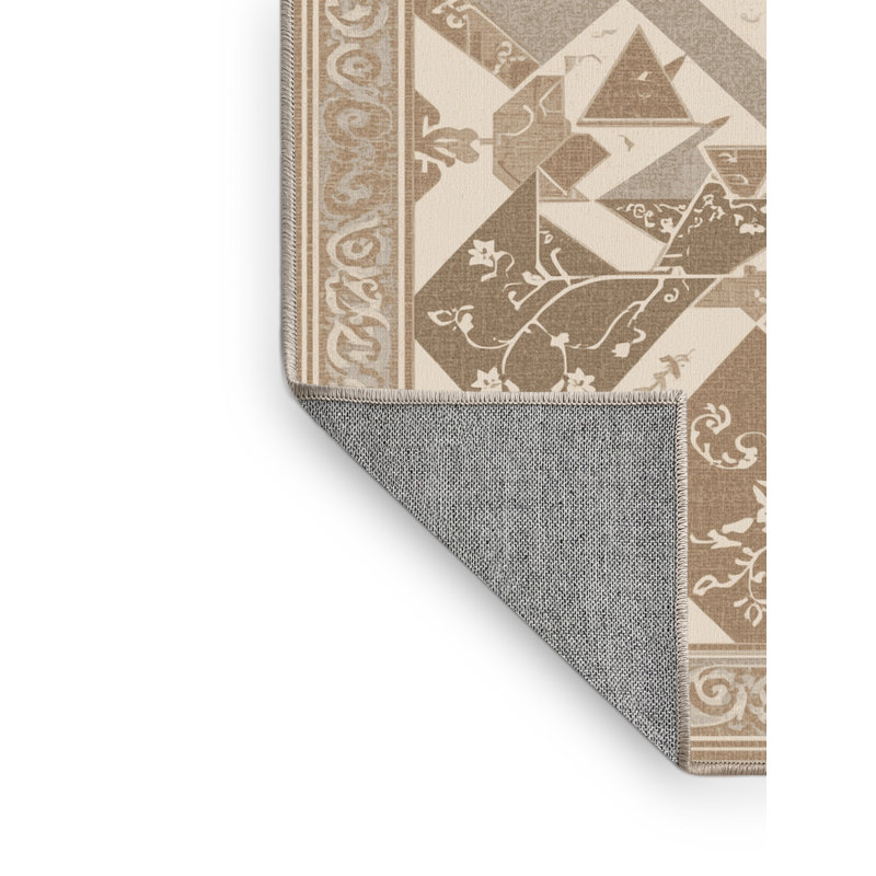 Tapis oriental classique brun et beige lavable à la machine parnika, 8 x 12