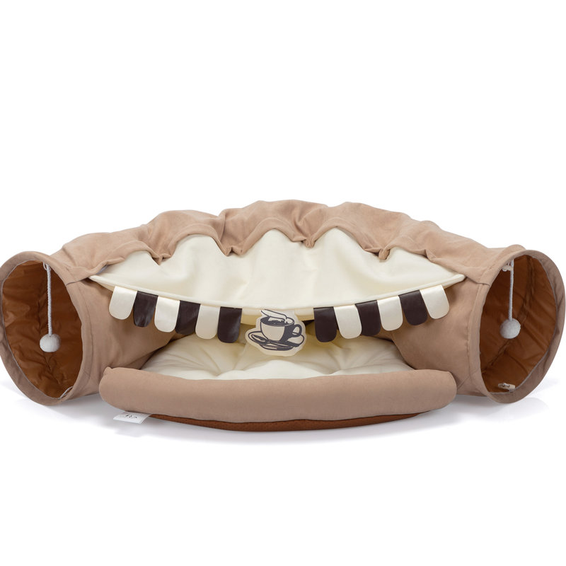 Lit tunnel pour chat avec coussin et suspension, pliable, lavable à l'intérieur, coussin pliable café, lavable, divertissement,