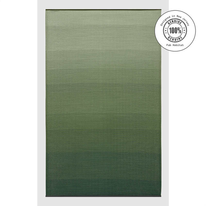Ombre Stripe Modern Outdoor Rug - Waterproof, Crease-Free Fade Resistant, Reversible - Recycled Plastic - Patio Porch Balcony Deck Yard Garden - Big Sur Green
