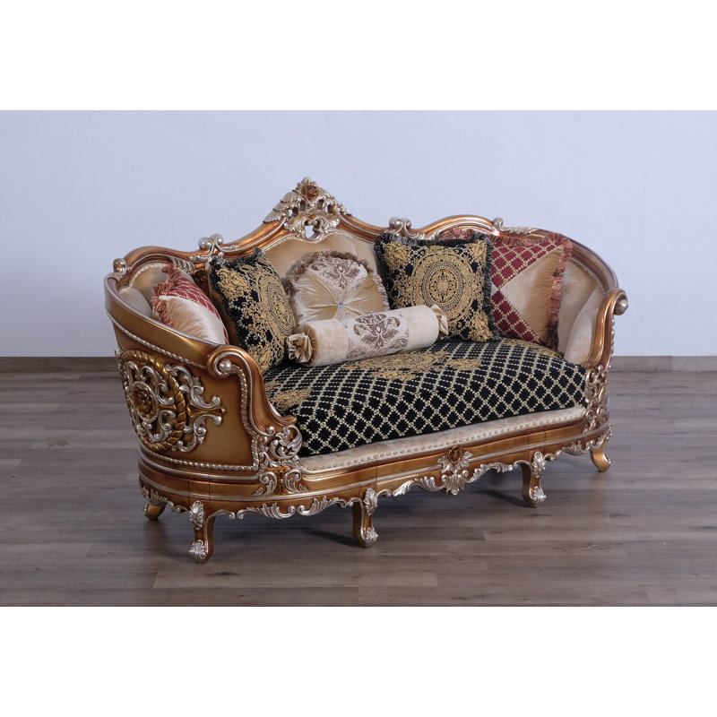Saint Germain Loveseat, Black/Gold/Light Brown