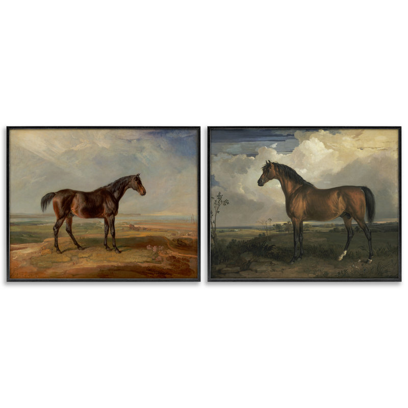  «Horses in Desolate Terrain», ensemble de 2 giclées par James Ward, H 11 po x l 14 po, Giclée encadrée noir minuit