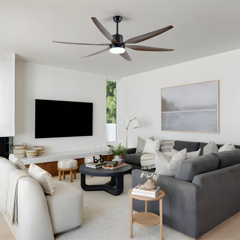 Ventilateur de plafond de 188 cm (74 pouces) à 6 pales imitation bois avec éclairage DEL intégré, moteur silencieux réversible, 6 vitesses et 3 températures de couleur, télécommande, noir mat, idéal pour les grandes pièces.