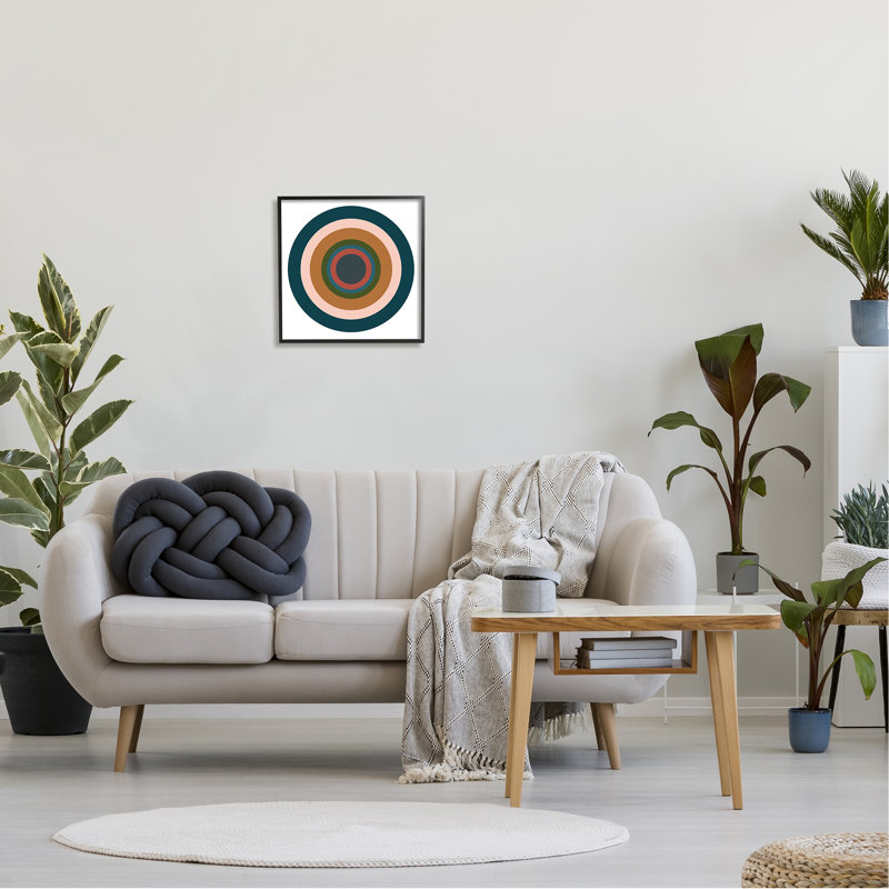 Contemporain, cercles discrets, impression sur bois, Giclée encadrée noir minuit, H 17 po x l 17 po x P 1,5 po