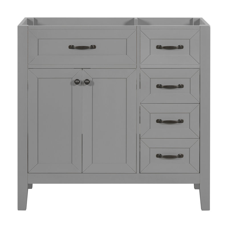 Gray 36" Freestanding Bathroom Vanity Base with Black Handles