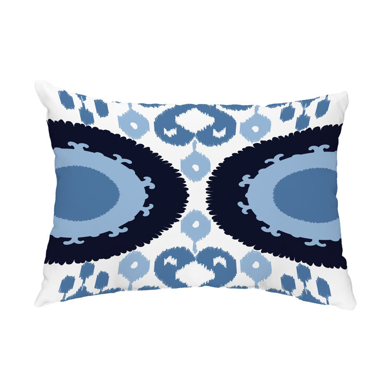 Geometric Outdoor Reversible Throw Pillow, Navy Blue