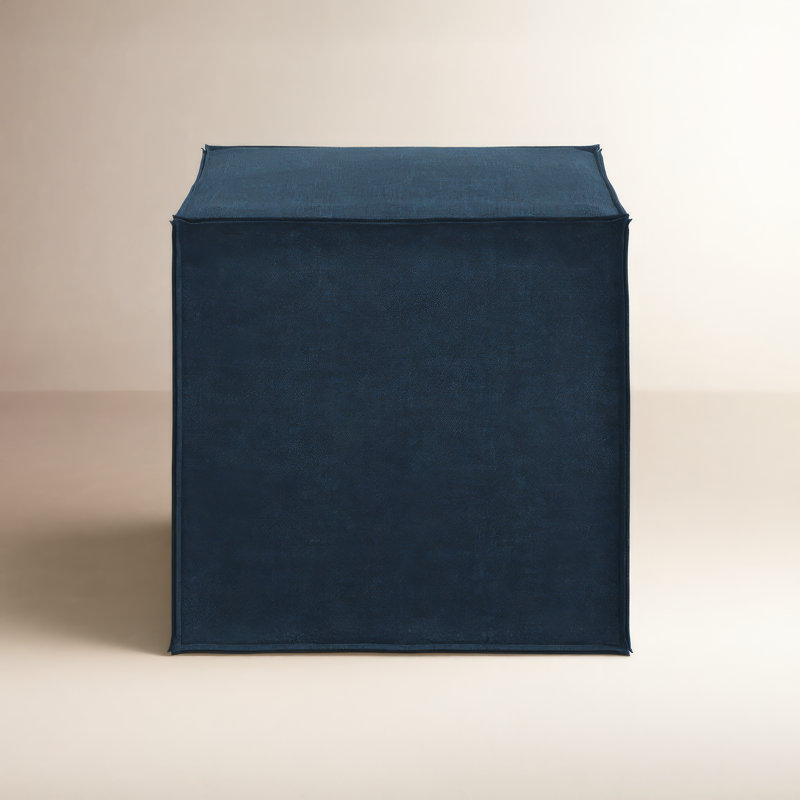 Cohle 19'' Wide Square Cube Ottoman, Zuma Navy Textured Linen