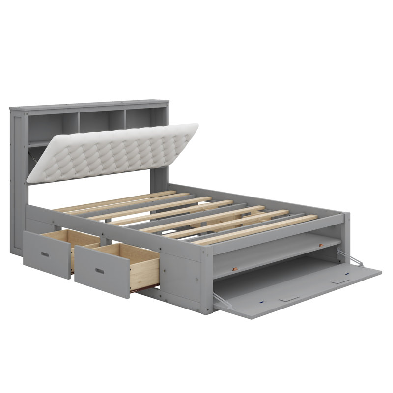 Lit plateforme tapissier Duperne, Gris