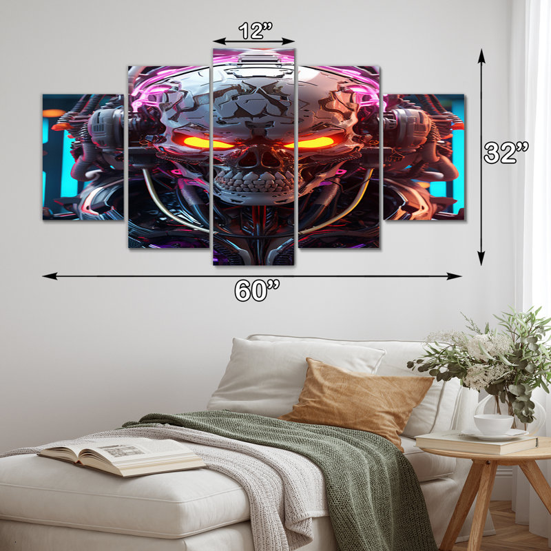 Sci-Fi Retro Futuristic Robot In Neon I - Fantasy & Sci-Fi Canvas Print - 5 Panels