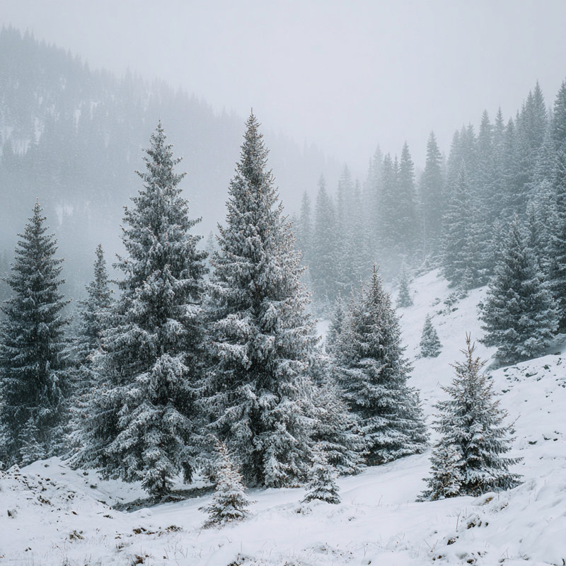 Art mural sur toile Misty Alpine Forest, 12 po x 12 po